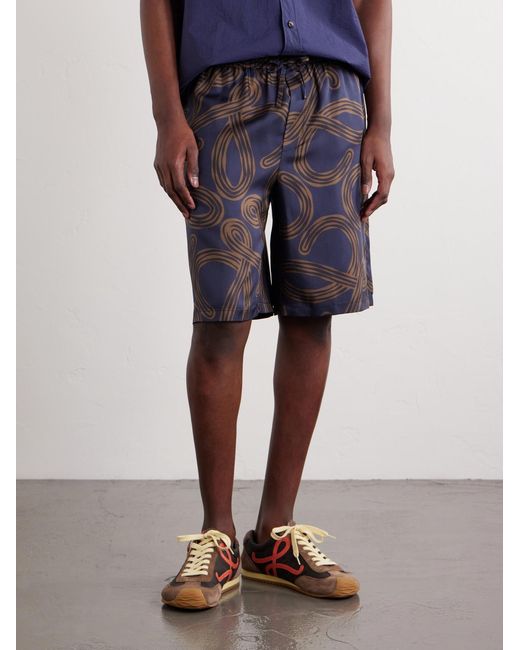 Loewe Blue Paula's Ibiza Straight-Leg Printed Silk Drawstring Shorts for men