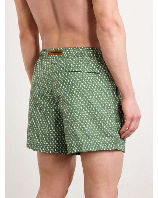 Zegna Green Straight-Leg Printed Cotton Swim Shorts for men