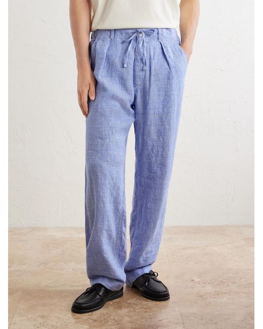 Polo Ralph Lauren Blue Wide-Leg Checked Woven Linen Trousers for men