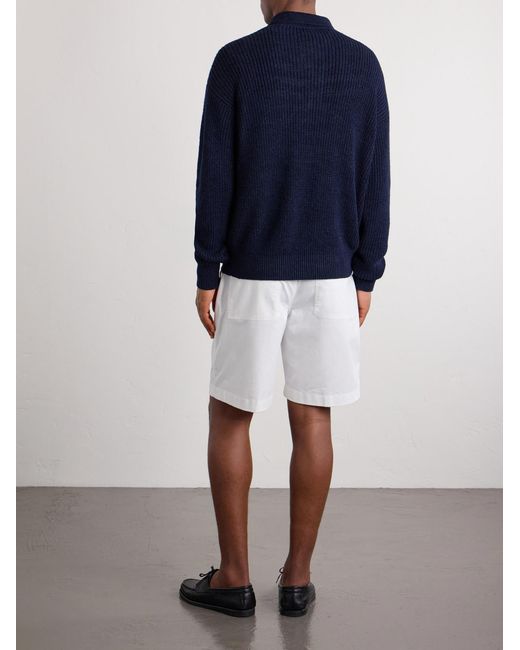 Ralph Lauren Blue Silk And Linen-Blend Polo Sweater for men