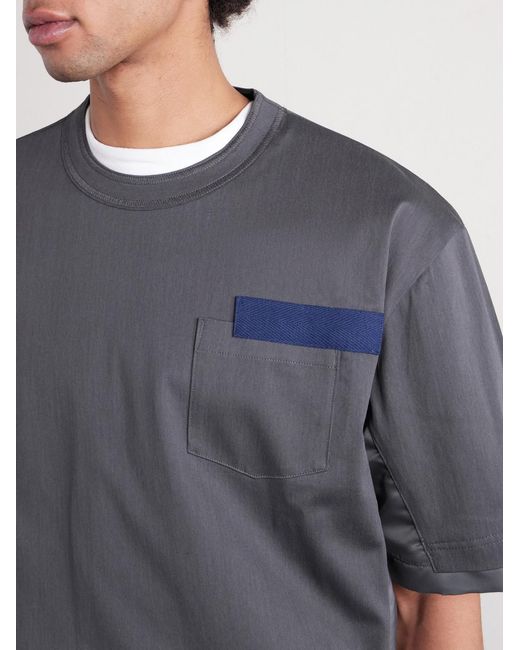 Sacai Gray Appliquéd Shell-trimmed Cotton-jersey T-shirt for men