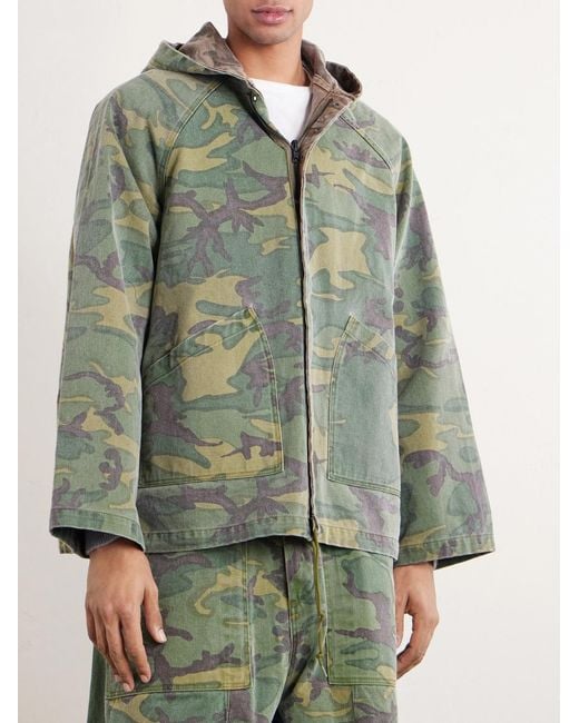 Needles Green Reversible Camouflage-Print Cotton-Twill Hooded Jacket for men