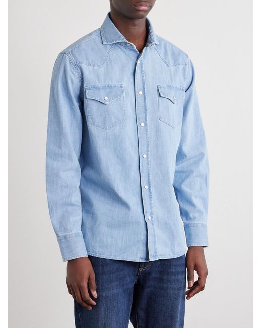 Brunello Cucinelli Blue Denim Shirt for men