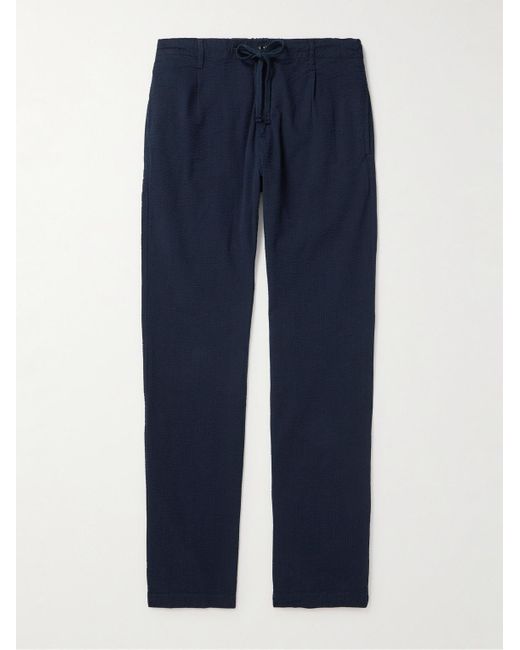 Hartford Blue Tanker Straight-leg Pleated Cotton-seersucker Drawstring Trousers for men