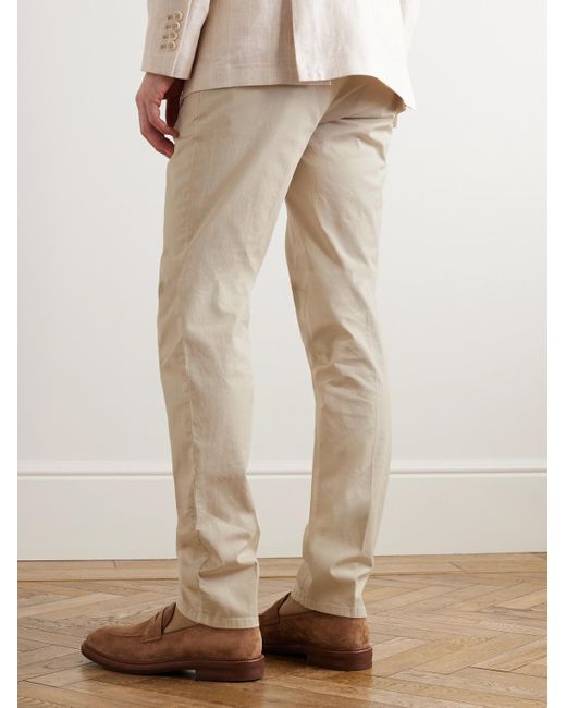 Pantaloni slim-fit in twill di misto cotone di Brunello Cucinelli in Natural da Uomo