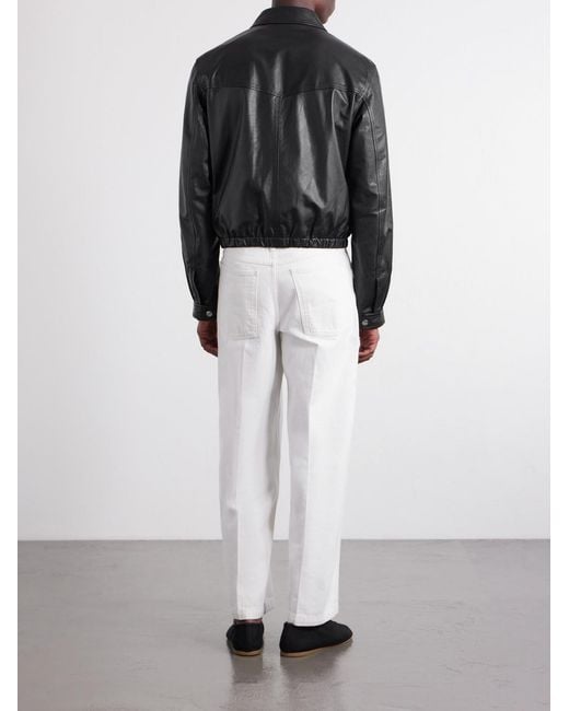Lemaire Black Leather Biker Jacket for men