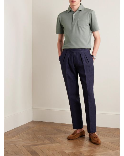 Rubinacci Gray Slim-fit Cotton-piqué Polo Shirt for men