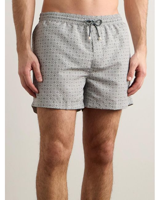Brunello Cucinelli Gray Straight-leg Short-length Logo-embroidered Printed Swim Shorts for men