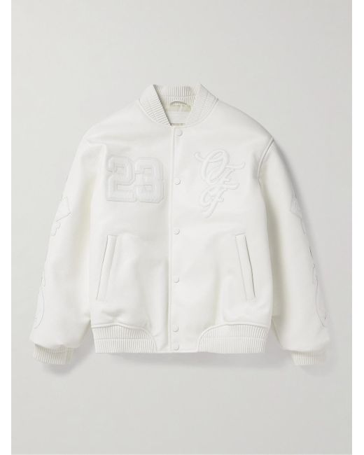 Off-White c/o Virgil Abloh White Natlover Oversized Logo-appliquéd Full-grain Leather Varsity Jacket for men