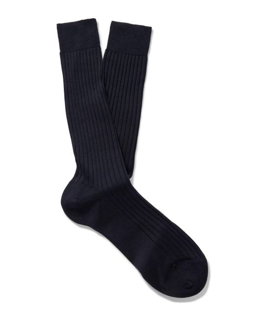 Mr P. Blue Ribbed Merino Wool-blend Socks for men