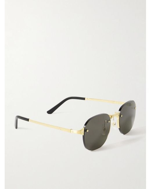 Cartier Metallic Santos De Cartier Rimless Oval-frame Gold-tone Sunglasses for men