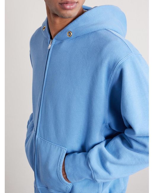 Les Tien Blue Heavyweight Structured-Fleece Cotton-Jersey Zip-Up Hoodie for men