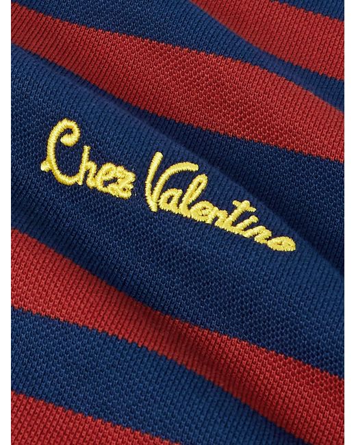 Valentino Garavani Blue Chez Logo-embroidered Striped Cotton-piqué Polo Shirt for men