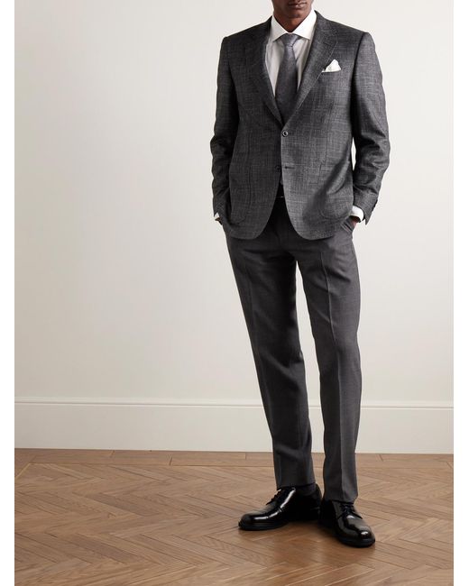 Canali Gray Slim-Fit Prince Of Wales Checked Super 160S Wool Suit Trousers for men