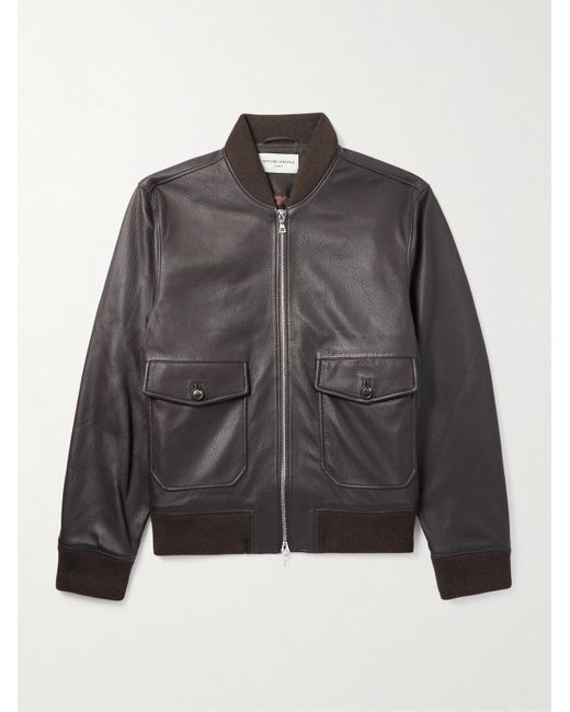 Officine Generale Gray Carlo Leather Bomber Jacket for men