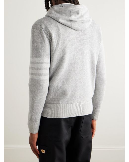 Thom Browne Gray Striped Textured Linen And Cotton-Blend Zip-Up Hoodie for men