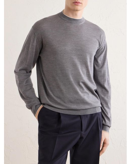Kiton Gray Merino Wool Sweater for men