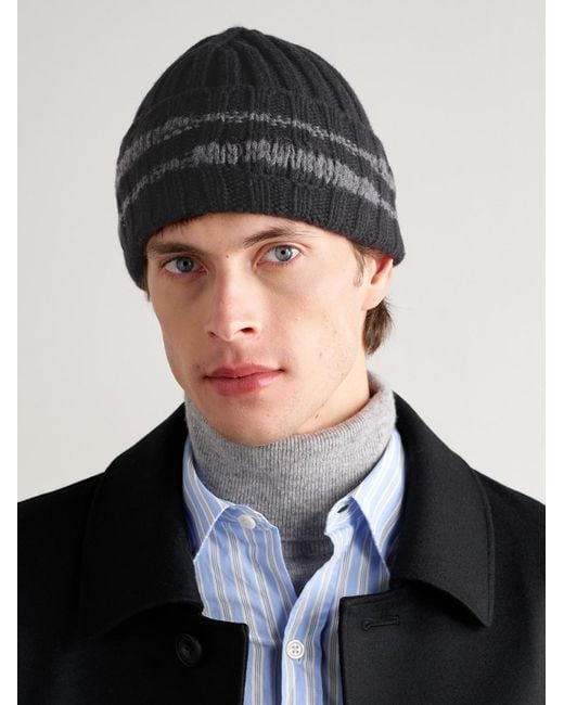 mfpen Black Court Ribbed Wool Beanie for men