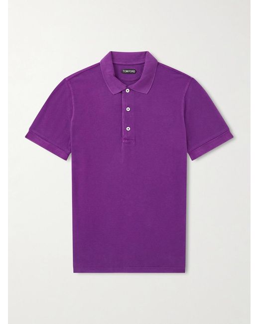 Tom Ford Purple Slim-fit Lyocell And Cotton-blend Piqué Polo Shirt for men