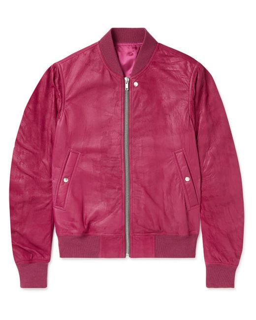 Rick Owens Distressed Leather Bomber Jacket in Pink for Men | Lyst