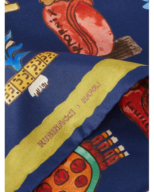 Rubinacci Blue Printed Silk-Twill Pocket Square for men