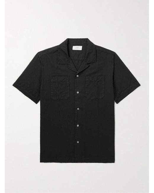 Mr P. Black Michael 2 Convertible-Collar Cotton And Linen-Blend Twill Shirt for men