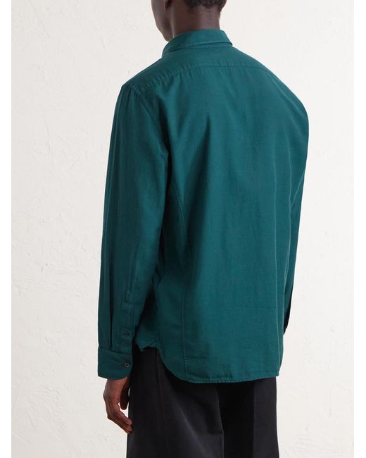 Tom Ford Green Washed Cotton And Cashmere-blend Twill Shirt for men