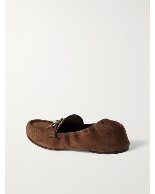 Gucci Brown Horsebit-Embellished Webbing-Trimmed Suede Loafers for men