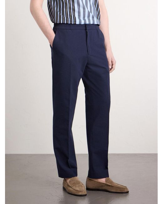 Paul Smith Blue Straight-leg Cotton-blend Seersucker Trousers for men