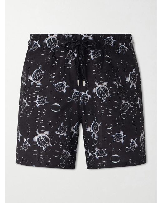 Vilebrequin Black Mahina Straight-leg Mid-length Printed Swim Shorts for men