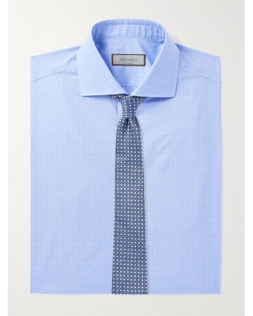 Canali Hemd aus karierter Baumwollpopeline mit Cutaway-Kragen in Blue für Herren