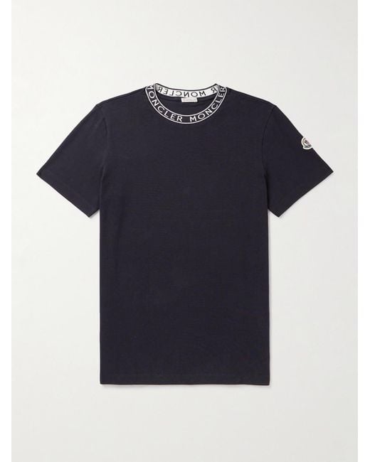 Moncler Blue Slim-Fit Logo-Jacquard Cotton-Jersey T-Shirt for men