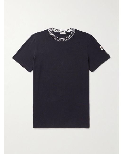 T-shirt slim-fit in jersey di cotone con logo jacquard di Moncler in Blue da Uomo