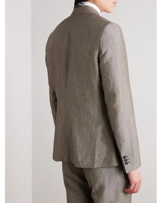 Paul Smith Brown Double-Breasted Linen And Wool-Blend Suit Jacket for men