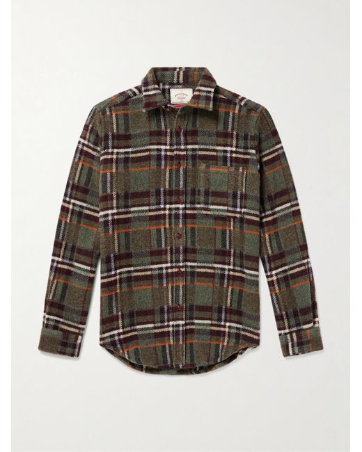 Portuguese Flannel Gray Virgo Checked Brushed-Wool Overshirt for men