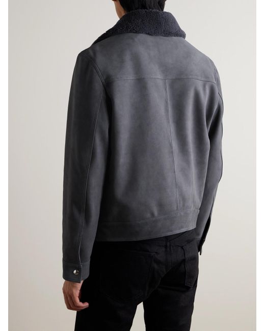 Mr P. Blue Shearling-Trimmed Suede Trucker Jacket for men