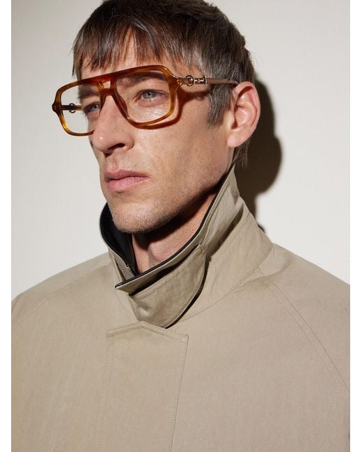 Gucci Brown Aviator-Style Horsebit-Embellished Tortoiseshell Acetate Glasses for men