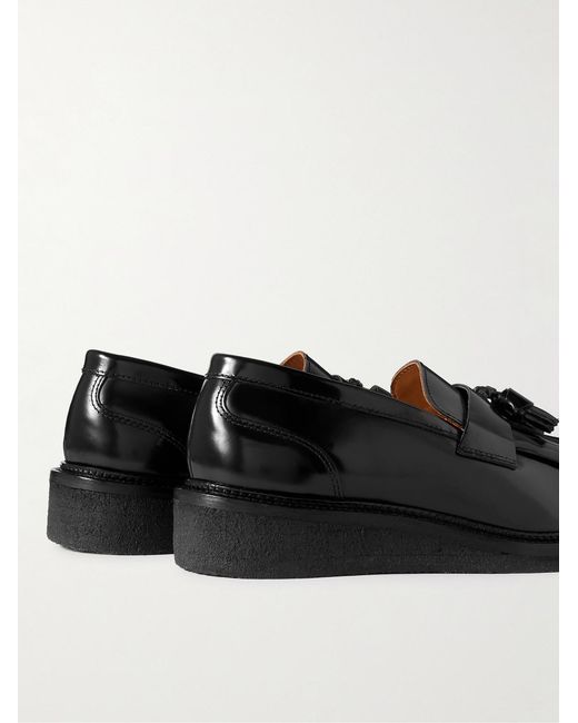 Mr P. Black Jacques Fringed Tasselled Glossed-Leather Loafers for men