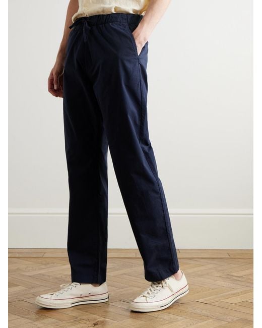 Hartford Blue Joggy Straight-Leg Cotton-Twill Trousers for men