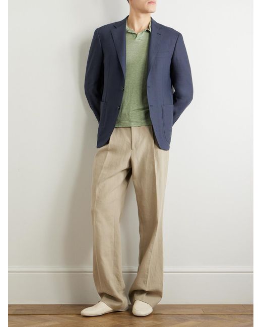 Canali Blue Kei Linen And Wool-Blend Suit Jacket for men
