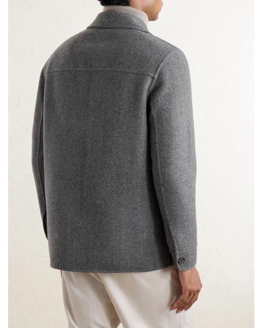 Eleventy Gray Reversible Herringbone Wool And Cashmere-Blend Overshirt for men