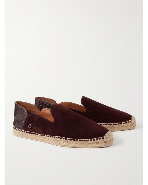 Christian Louboutin Brown Espadron Croc-effect Leather-trimmed Collapsible-heel Suede Espadrilles for men