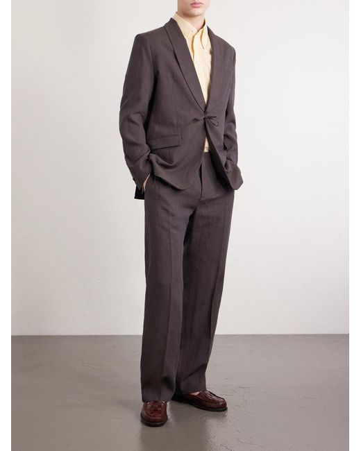 A Kind Of Guise Brown Shinji Shawl-Collar Linen Suit Jacket for men