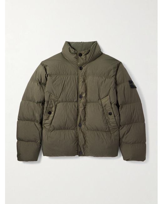 Stone Island Green Logo-appliquéd Garment-dyed Quilted Crinkle Reps Down Jacket for men