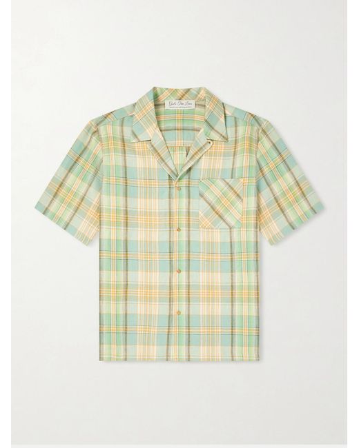 God's True Cashmere Green Convertible-Collar Checked Linen Shirt for men