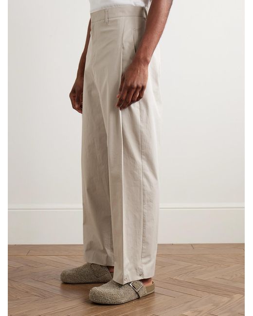 Amomento Natural Straight-Leg Pleated Cotton-Blend Poplin Trousers for men