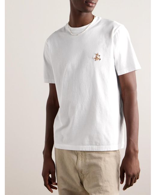 Maison Kitsuné T-Shirt aus Baumwoll-Jersey mit Logoapplikation in White für Herren