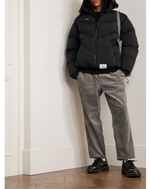 (w)taps Black Logo-Embroidered Quilted Shell Down Jacket for men