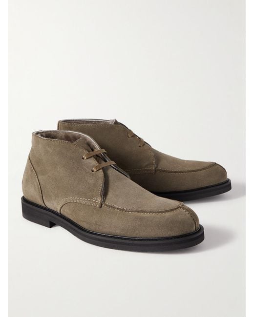 Mr P. Brown Andrew Split-toe Shearling-lined Waxed-suede Chukka Boots for men