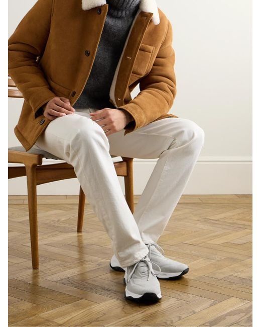 Berluti Shadow Sneakers aus Stretch-Strick mit Lederbesatz in White für Herren